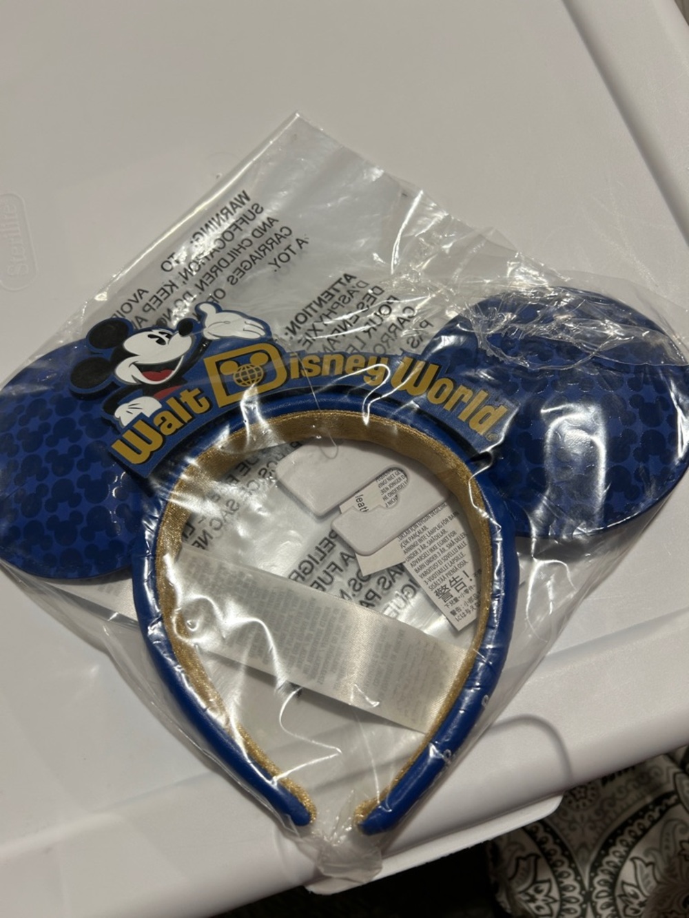 NWT WDW Disney Blue Mickey Ear Headband with Gold Trim